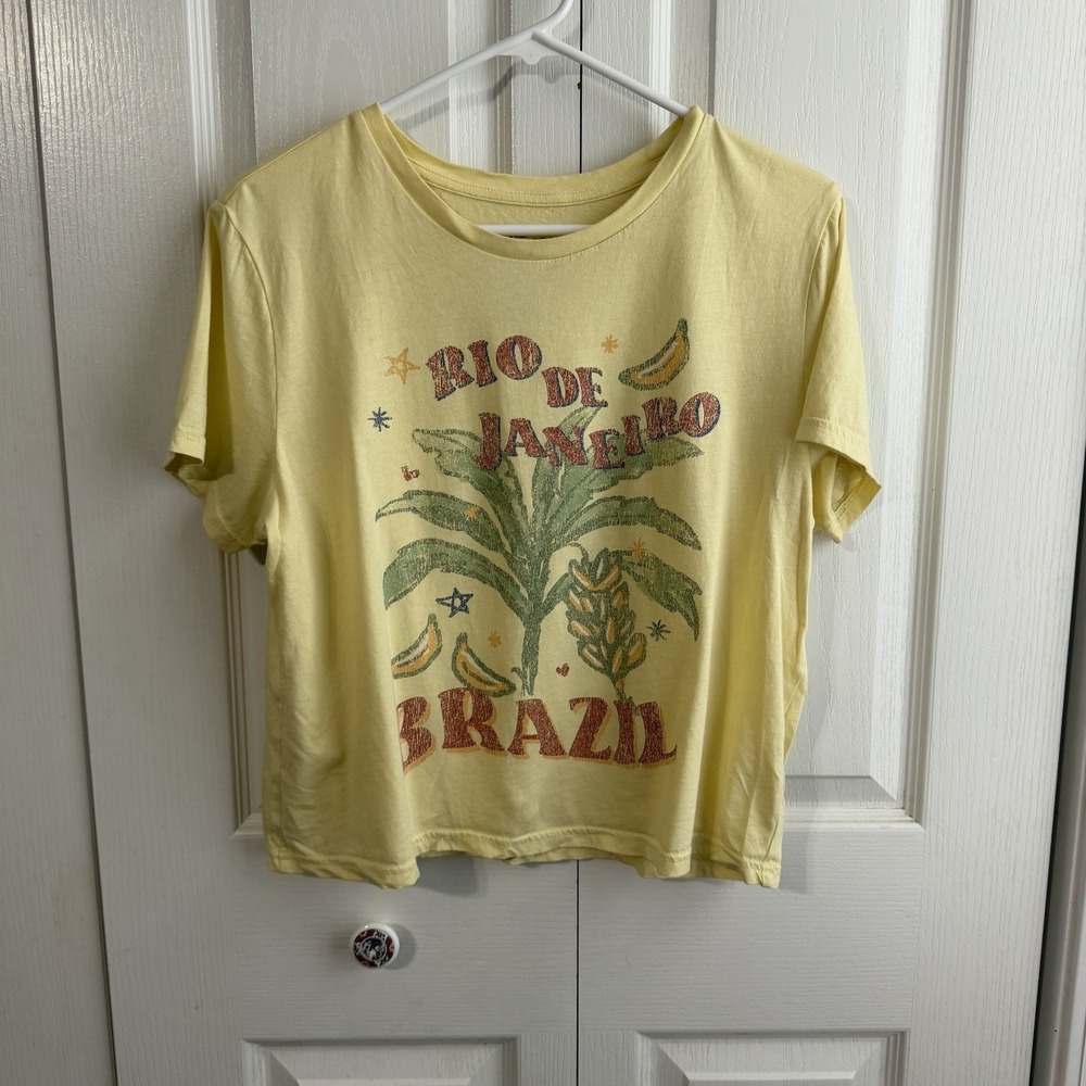 Goodie Two Sleeves Rio De Janeivo Brazil Yellow Short Sleeve Women's Size XL
